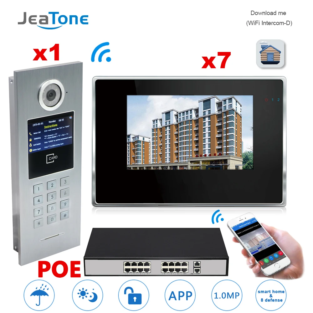 7'' Touch Screen WIFI IP Video Door Phone Intercom +POE Switch 7 Floors Building Access Control System Support Password/IC Card 7'' Touch Screen WIFI IP Video Door Phone Intercom +POE Switch 7 Floors Building Access Control System Support Password/IC Card