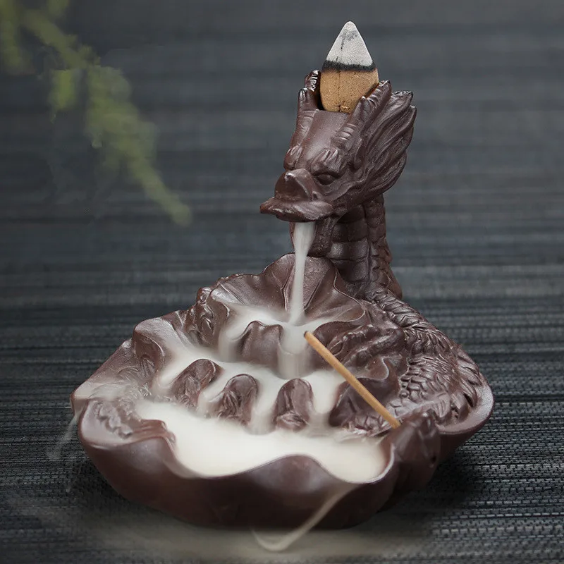 

Backflow Incense Burner Creative Home Decor Purple Clay Dragon Incense Holder Censer Smoke Backflow Censer Stick Holder Ornament
