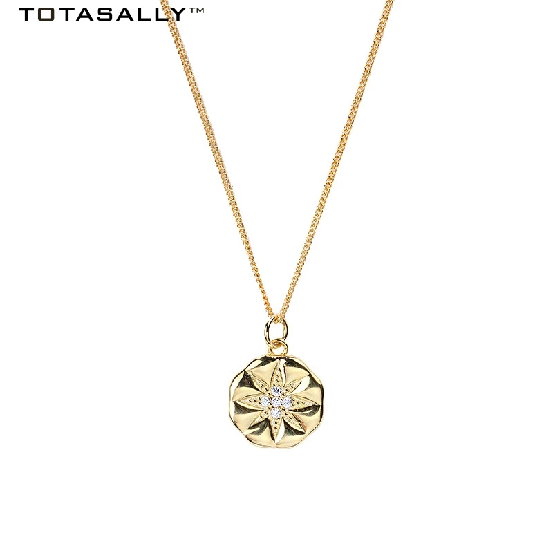 

Totasally New arrival fashion stylish S925 sterling silver sun star crystal carved pendant necklace for women