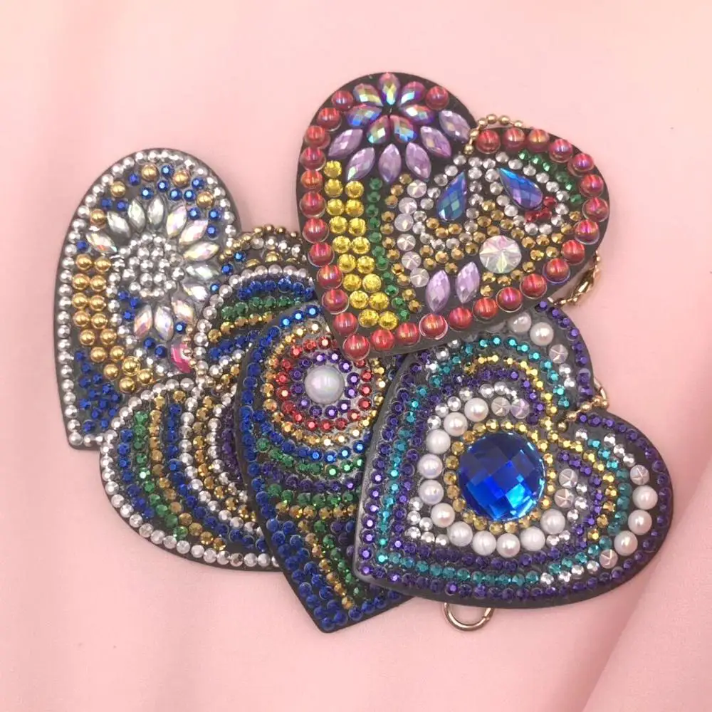 

Meian 2019 DIY Full Drill Diamond Painting Heart Key Chain Embroidery with Special Shaped Rhinestone Bag Hanging Pendant New