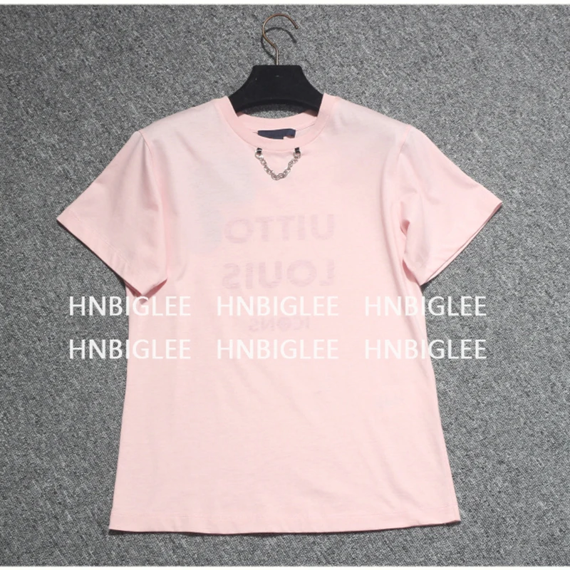 

2019 spring and summer women's pink white casual color fashion t-shirt letters printed cotton short-sleeved T-shirt