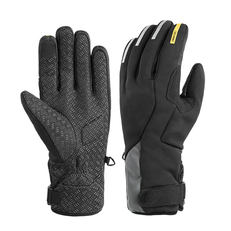 CoolChange, зимние велосипедные перчатки, тепловые, для спорта на открытом воздухе, для велоспорта, ветрозащитные перчатки, с длинным пальцем, гелевые, с сенсорным экраном, теплые велосипедные перчатки - Цвет: 91050 Yellow