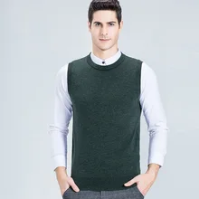 Мужской шерстяной жилет толстый круглый вырез Бизнес Повседневный Без Рукавов Вязанный жилет осень и зима сплошной цвет шерстяные жилеты пуловеры