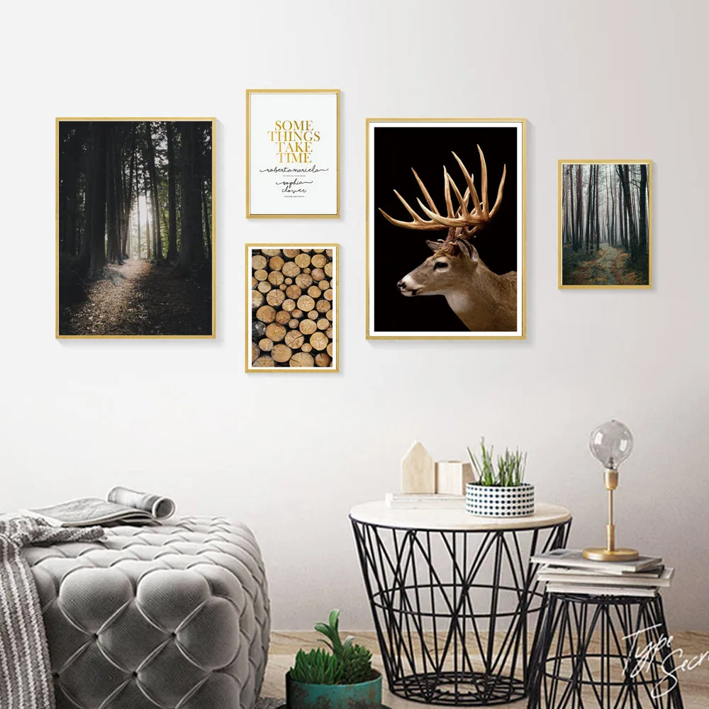 Forest Painting Landscape Canvas Art Wall Pictures For Living Room Vintage Wall Painting Elk Nordic Poster Home Decor Unframed