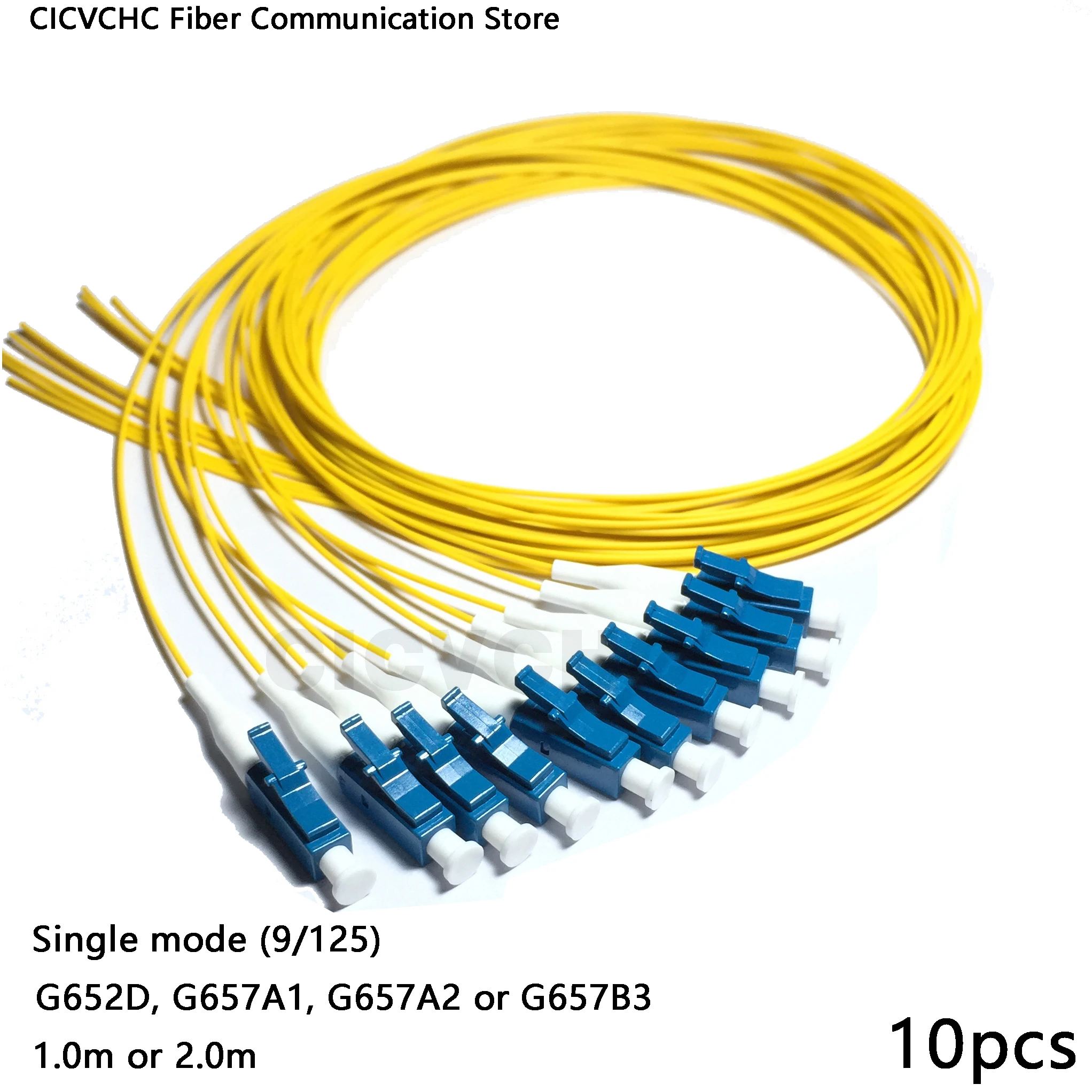 10pcs LC/UPC Fiber Pigtail with Single mode (G652D, G657A1, G657A2, G657B3)-0.9mm cable