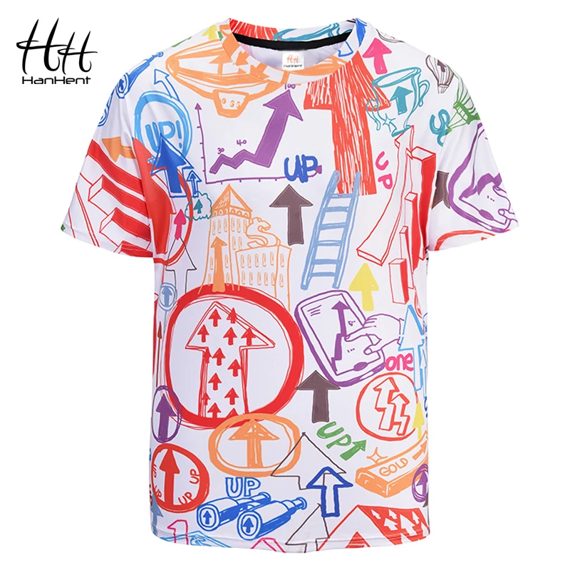 

HanHent 2018 Funny Graffiti Symbol 3D T-shirt Print Short Sleeve Streetwear Men's Tops Tees Fashion Trend brand T-shirt TD0001