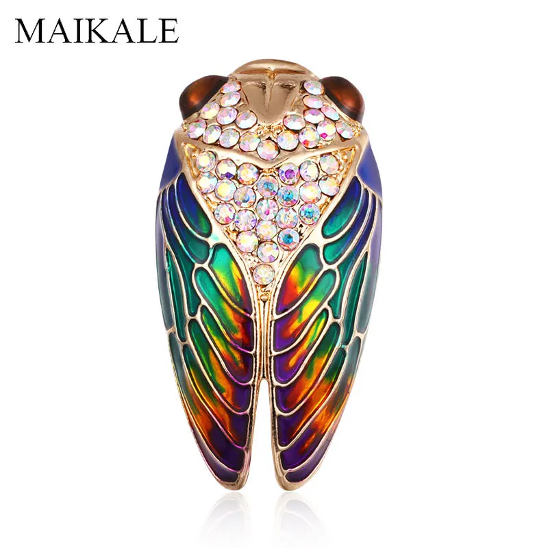 

MAIKALE Vintage Enamel Cicada Brooch Pins Crystal Insect Brooches for Women Bee Broches for Girls Colthes Kids Bag Accessories