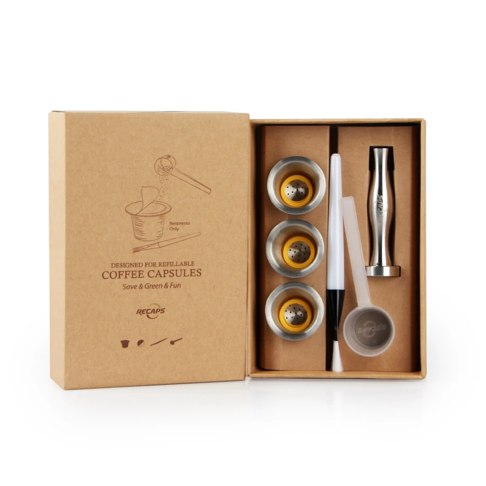  Recaps Stainless Steel Refillable Coffee Capsules Reusable Pods for Nespresso Machines (OriginalLin