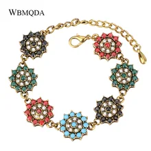 Модный разноцветный резиновый цветок браслет с подвесками золотые хрустальные богемные браслеты для женщин винтажные индийские ювелирные изделия
