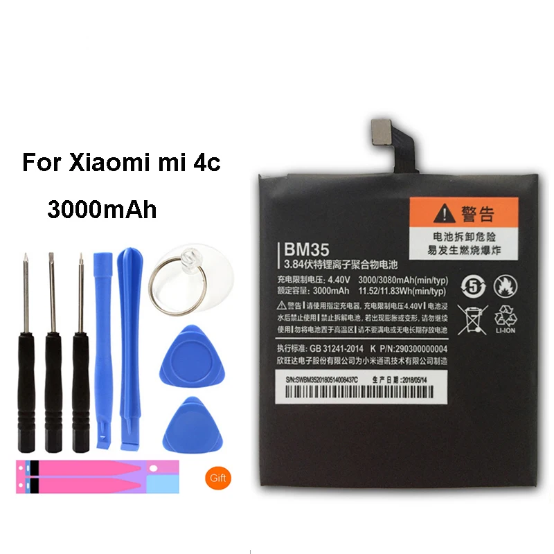 

Original BM35 Mobile Phone Battery For Xiaomi Mi 4C 3000mAh Replacement Li-ion Battery + Tool