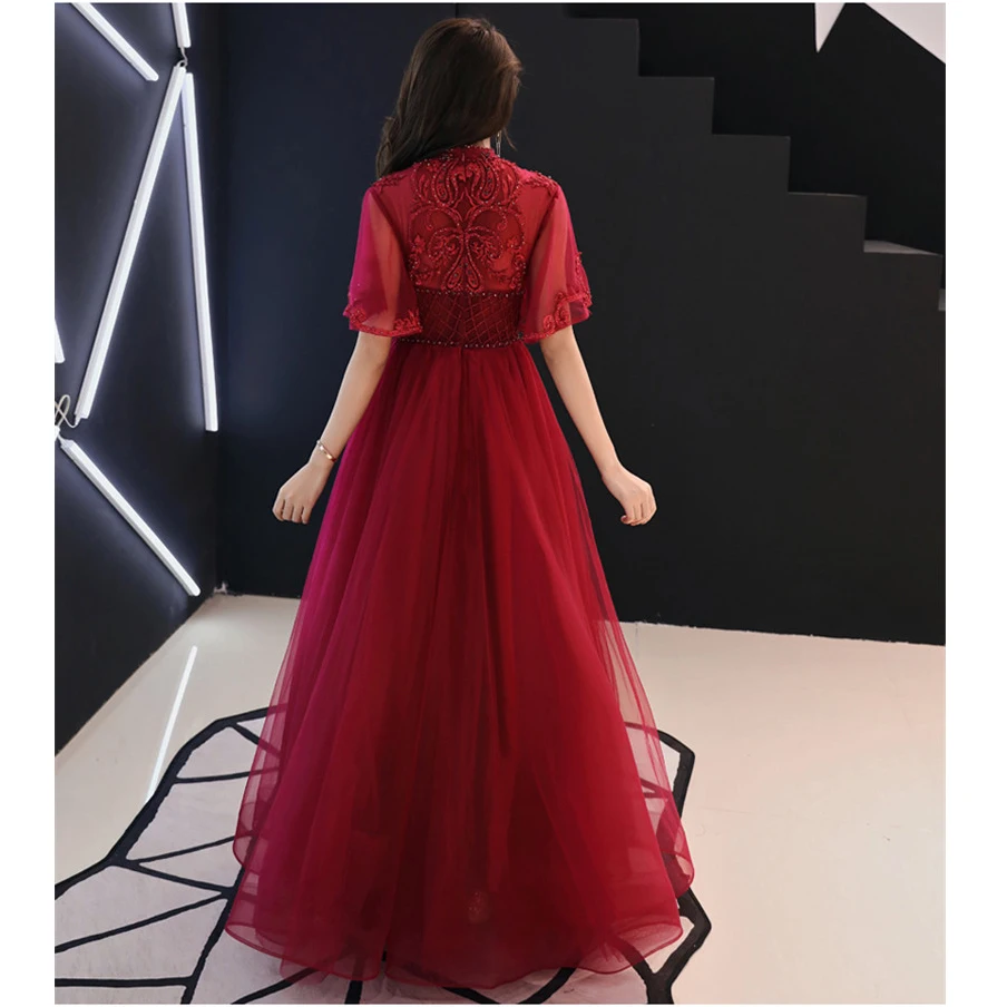 It's YiiYa Evening Dresses Long 2019 Standing Collar Flower Lace Tulle Women Party Dress Illusion Robe de Soiree Plus Size E522 It's YiiYa Evening Dresses Long 2019 Standing Collar Flower Lace Tulle Women Party Dress Illusion Robe de Soiree Plus Size E522