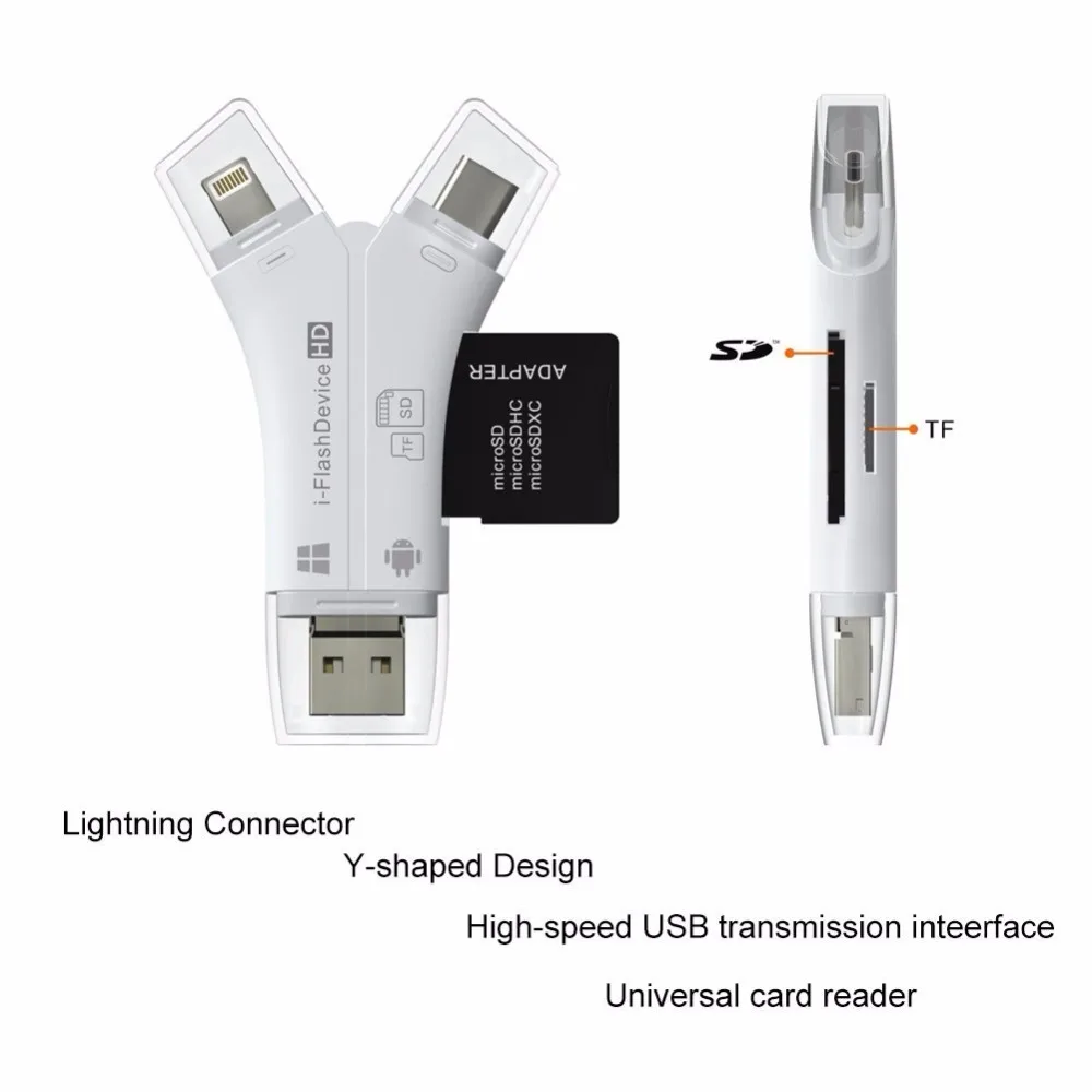 Саго C11 USB/USB 2,0 Card Reader 4 в 1 Поддержка SD/Micro SD карты Камера Reader для iPhone/iPad/iPod/Macbook/PC/OTG Android