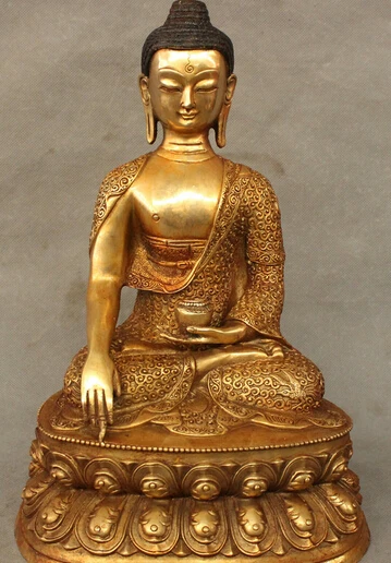 

JP S0610 13 Tibet Bronze Gilt Dragon Phoenix Robe Shakyamuni Sakyamuni Buddha Bowl Statue (B0328)
