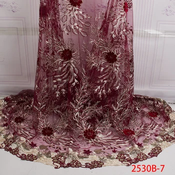 

Latest Lace Fabric High Quality African Guipure Cord Lace Fabric With Velvet Flower Embroidery French Lace For Wedding PGC2530B