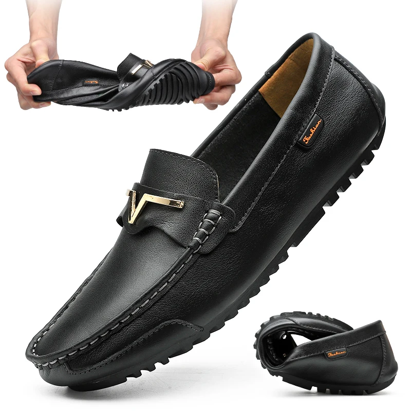 Hand Made Casual Slip On Men Loafers Soft Leather Drive Shoes Flats Casual Male Sneakers 5#25D50