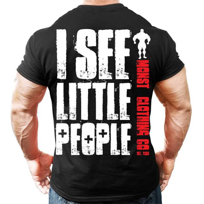 

2019 Summer New Short Sleeve Gyms T-Shirt Men Slim Fit Pure Cotton Vintage Letter Tops Plus Size XXXL Brand Clothing