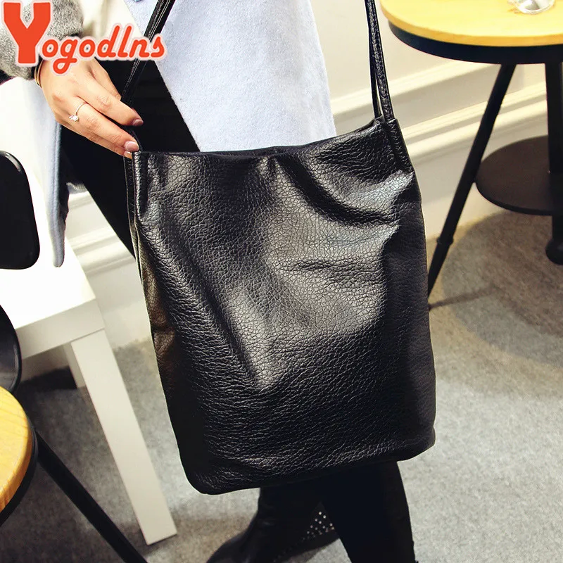 Yogodlns Women Leather Handbags Black Bucket Shoulder Bags Ladies Crossbody Bags Large Capacity Ladies Shopping Bag Bolsa Yogodlns Women Leather Handbags Black Bucket Shoulder Bags Ladies Crossbody Bags Large Capacity Ladies Shopping Bag Bolsa