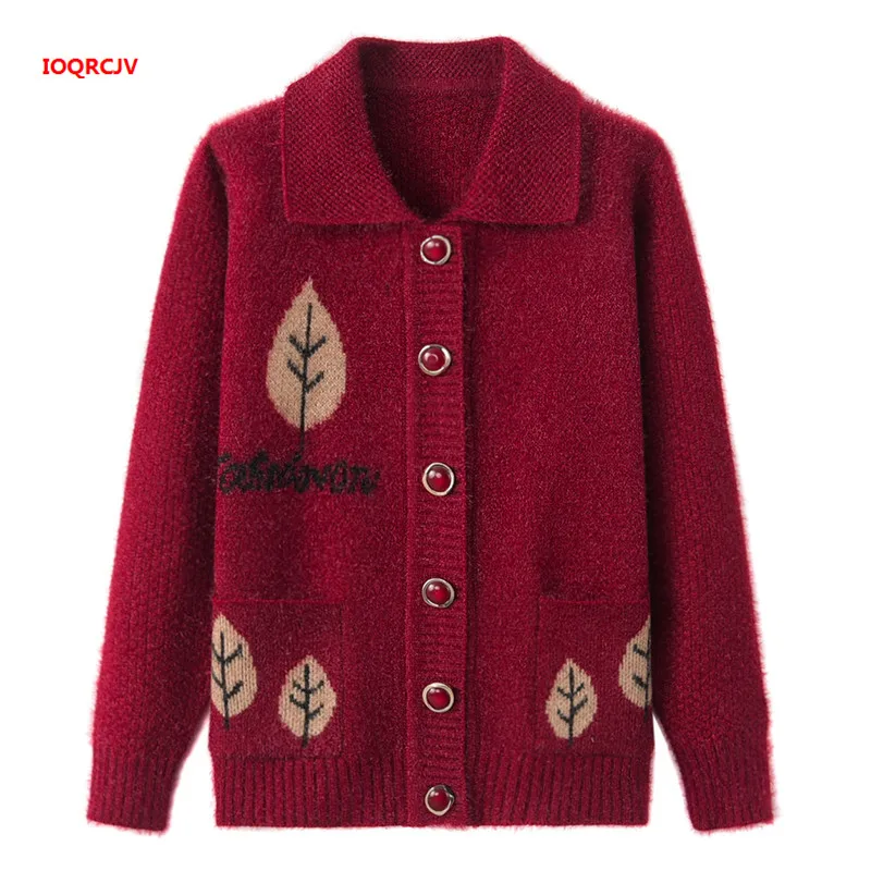 

New Elderly Women Knit Sweater Coats Large Size 4XL Autumn Single-breasted Middle-aged Mother Loose Cardigan Women Sweater W1094