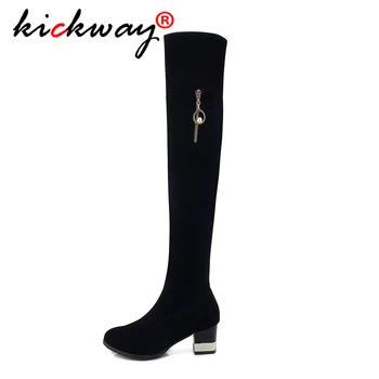 

Women Boots Black Women With Thick Heels Boots Long Autumn and Winter Martens High Simple Boots Chaussures Femme Plus Size 34-43