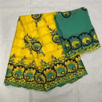 

High class embroidery 5y African cotton lace fabric and 2y Swiss voile lace cloth for dress set OCV4(5+2y)