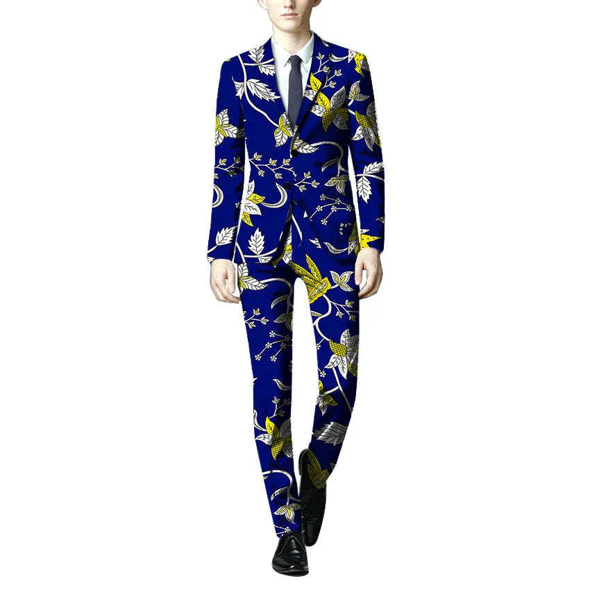 

African blazers and trousers men fashion africa print dashiki suits business edition slim fit blazer+pant set tailor made