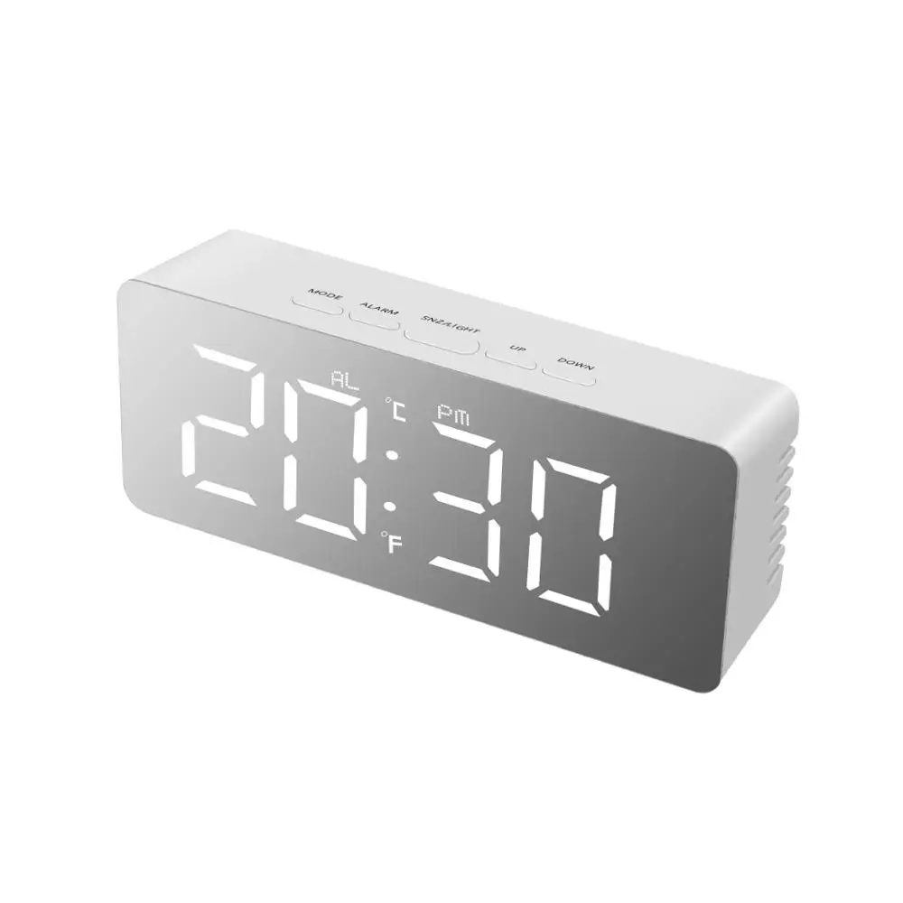 Mirror Decor Date Snooze Temperature USB Desk Clock LED Night Light Modern Home Office Decoration Night Lamp Table Clock Light - Цвет абажура: Rectangle Clock