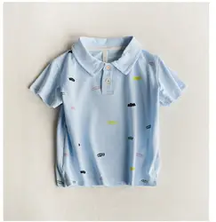 Летняя Детская футболка с коротким рукавом отложной воротник на пуговицах спортивные футболки печати цветная рубашка для мальчиков для 3-7