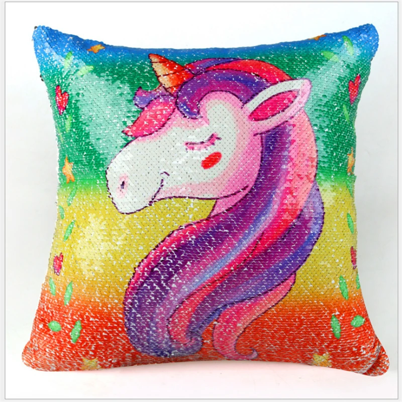 NZBZ. 40*40 Decorative Mermaid Pillows Double-sided Sequins Unicorn Cushion Cover For Sofa Reversible Pillowcase Home Decor | Дом и сад