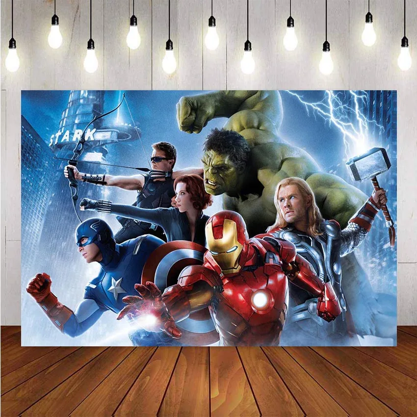 Comics Superhero Avengers Iron Man Photography Backdrop children show Birthday Photo customized Banner Prop Studio Backdrop