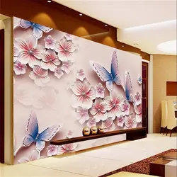 Beibehang фото обои рельеф фрески ТВ фон романтический бабочка Орхидея Цветы 3D Большой Настенная Фреска обоями домашний декор