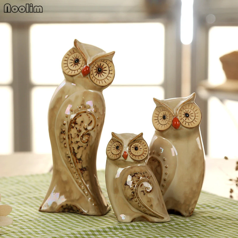 3pcs/Set Owl Family Figurines Miniatures Lovely Ornament Home Decor Creative ...