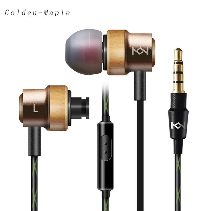Koop Hot verkoop handgemaakte woodeness holte draad controle bass stereo denoise HIFI tone kwaliteit HD voice oortelefoon voor iphone voor andriod
