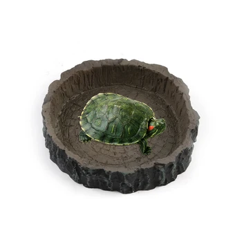 

Round Shape Resin Reptile Bowl Water Food Dish Feeder Tortoise Turtle Feeding Tools Supplies For Amphibians Fish Tank Decoration