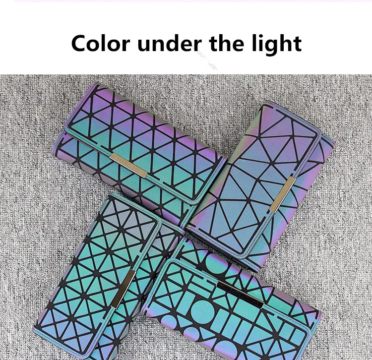 ZYJ Luminous Women Geometry Quilted Plaid Long Wallets 3 Folds Laser Dazzle Colour Girls Zipper Sequins Clutch Wallet Purse Bag (13)