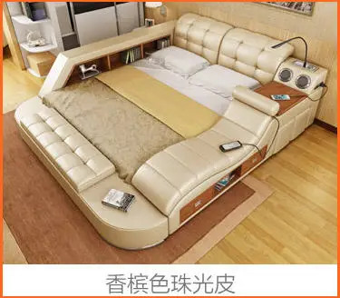  Real Genuine leather bed frame Modern Soft Beds Home Bedroom Furniture camas lit muebles de dormito