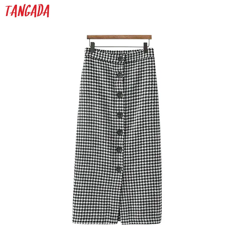 Günstige Tangada frauen plaid tweed rock tasten 2019 herbst winter mode büro damen midi röcke business vintage XD416