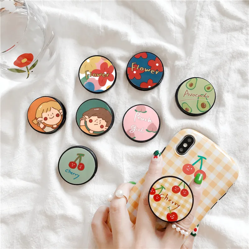 Girl's Cartoon Cute Avocado Cherry Expanding Universal Phone Holder Fold Stretch Grip Finger Ring Stand For iphone XR XS 7 Plus