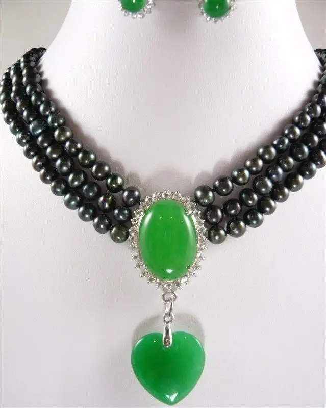 

shippingcolor-3row white/pink/black pearl & jade/opal necklace pendant earring set