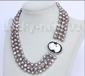 

shipping>>>>baroque 16"-18" 3row 9mm gray FW pearls necklace E8799
