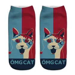 Новый OMG CAT Для женщин носки 3D модные с рисунком кота носки Повседневное милые укороченные носки антибактериальные Soxs Популярные Meias chausset