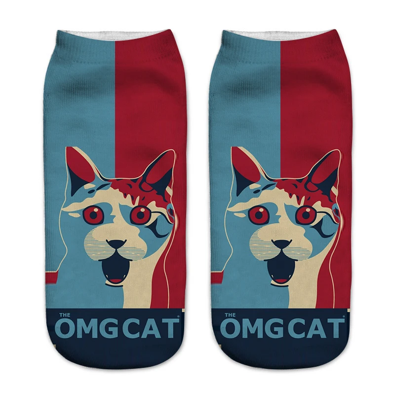 

New OMG CAT Women Socks 3D Fashion Cat Printed Socks Casual Cute Low Cut Ankle Sock Antibacterial Soxs Popular Meias Chausset