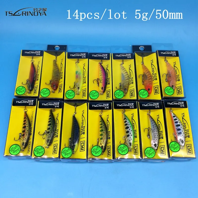 

NEW TSURINOYA DW63 14PCS/LOT 50mm/5g Sinking Minnow Hard bait Fishing Lures Mini Minnow Crankbait Treble hook Artificial bait