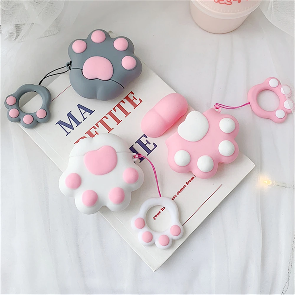 

3D Pink Cat Paw silicone case for Apple Airpods 1 2 case Bluetooth Wireless Earphone Case Charging Box Case bags With Strap Ring