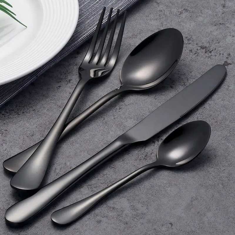 Black Stainless Steel Cutlery Set Teaspoon Dinner Fork Knife Western Tableware Dinnerware Kitchen Tools