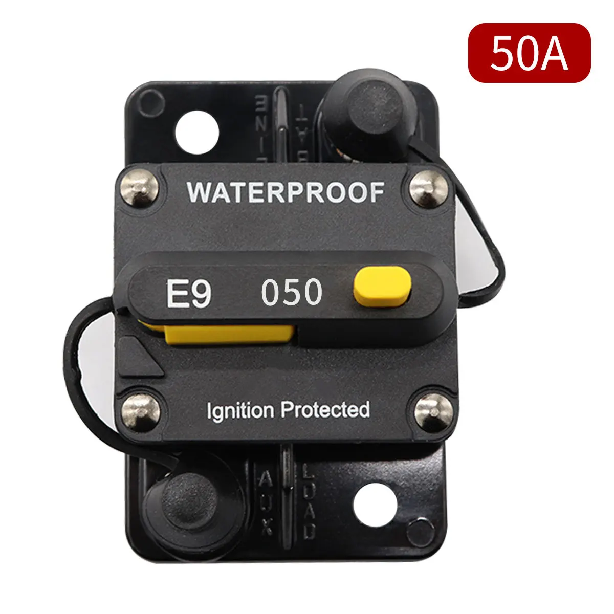 

DIY Surface-Mount Circuit Breakers 50A Waterproof Circuit Breaker Fuse Holder with Manual Reset Toggle Switch 12V- 72V DC