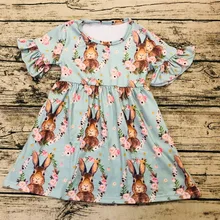 Изысканное платье для девочек на Пасху; Детские платья с короткими рукавами и рисунком кролика; детская одежда с рюшами; сезон весна-лето; дизайн; молочный шелк