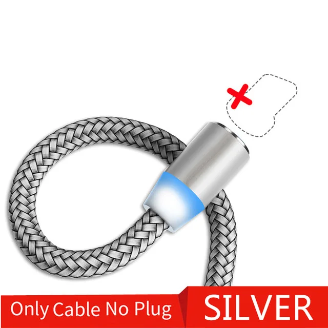 1 м светодиодный магнитный кабель type C Micro USB Магнитный зарядный кабель для Apple iPhone X Xs Max XR 8 samsung S10 S9 Android телефонный шнур - Цвет: Silver only cable