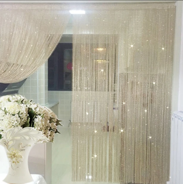 

Encrypted Silver Wire Style Rod-packet Top String Curtain for Door Window and Wedding Decoration 95cm by 195cm