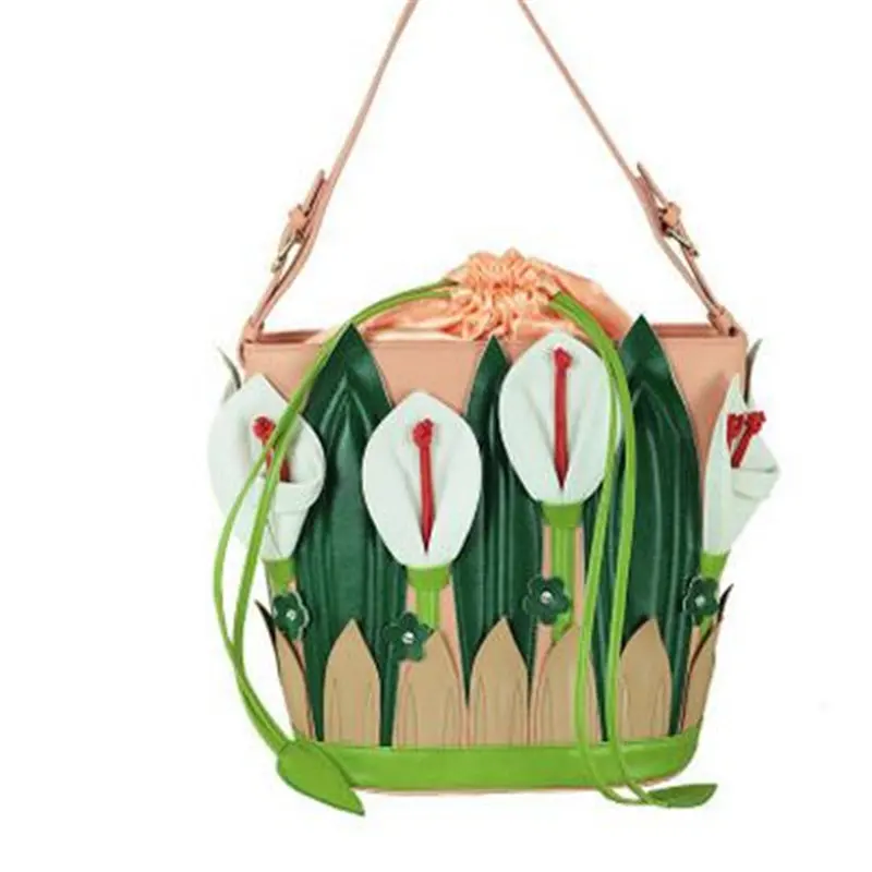 

2018 Fashion Lady Leather Bags Pink Casual ToTes Apricot Floral Single-Shoulder Bags Women Beatiful Flowers Handbags For Girls
