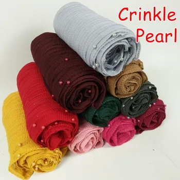 

K9 High quality cotton viscose crinkle pearl shawl lady scarves scarf hijab wrap headband 180*85cm 10pcs/lot